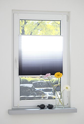 Liedeco® Klemmfix Plissee Farbverlauf verspannt inkl. Klemmträger/Breite x Höhe: 90x130 cm/Farbe: Grau/Plissee farbig/lichtdurchlässig verstellbar/Innen-Montage ohne Bohren / 123 montiert