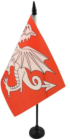 AZ FLAG England vit drake bordsflagga 21 x 14 cm - liten engelsk kontorsflagga - Saint Georges 14 x 21 cm