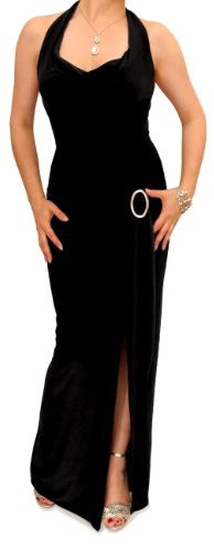 Blue Banana Maxi Robe Femme sans Manches à Col Bénitier - Noir Taille 40