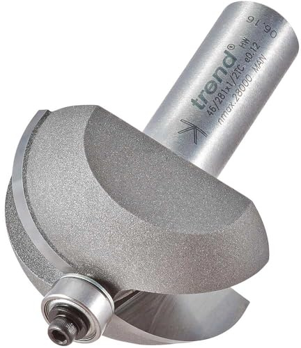 Trend Two Flute Guided Cove Router Cutter, 16mm Radius, 1/2 Inch Shank | Guided Cove Cutter With Tungsten Carbide Tips, 41.3mm Cut Diameter, 18mm Cut Length And Two Bearings, 46/281X1/2TC