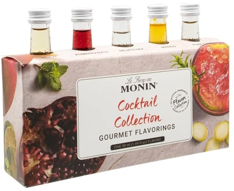 MONIN Premium Cocktail Sirup Geschenkset 5x5cl 1x Passionsfrucht 1x Erdbeere 1x Mojito Minze 1x Kokosnuss 1x Holunder perfekt für Passionsfrucht Martinis, Pina Coladas, Mojitos Veganfreundlich