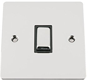 Light Switch 1 Gang 2 Way 10A -Polished Chrome -Flat -Black Insert -Metal Rocker Switch