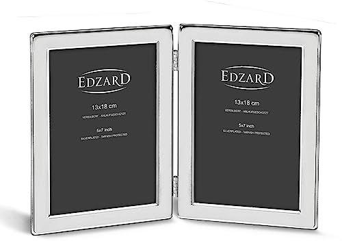 EDZARD Doppel-Bilderrahmen Collage Salerno (2 Fotos 13x18 cm) versilbert | Silberrahmen für 2 Fotos 13x18 cm, anlaufgeschützt, Hochformat, Samtrücken, zum Stellen, Fotorahmen, Geschenk Hochzeit