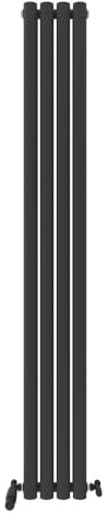 iBathUK Strata Wall-Mounted Vertical Double Oval Panel Radiator, 4-Column Steel High Thermal Output Hydronic Central Heating, Designer Modern Radiator in Matt Anthracite, 1800 × 236mm