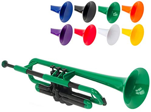 pTrumpet Plastic Trumpet with 3C and 5C Mouthpiece and Carry Bag - Bb Student - Green