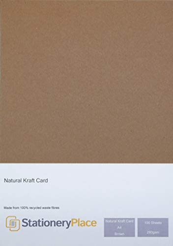 100 Blatt Kraftpapier Kraftkarton DIN A4 280 g/m² Naturkarton Hochwertige Qualität Bastelpapier Kartonpapier Fotokarton braun farbig Hochzeit Karten
