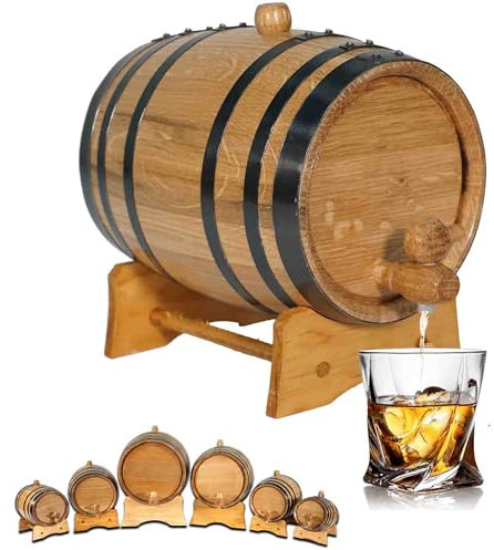 2 Liter Oak Aging Barrel with Wood Stand, Stopper & Spigot - Mini Whiskey Barrel for Home Alcohol Stillers Moonshiner & Winemaker - Age Cocktail, Bourbon, Whiskey, Tequila, Rum, Meadow Wine (2L)