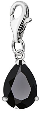 Quiges Charm Anhänger Kristall Schwarz Zirkonia Tropfen 925 Silber mit Karabinerverschluss für Bettelarmband