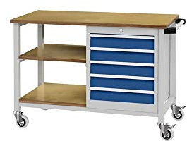 Werkbank B1200xT540xH880mm Buche Multiplex lichtgr au/signalblau 5 Schubl.