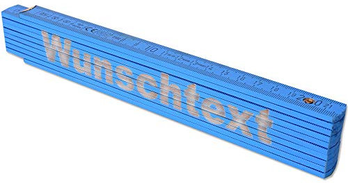 TE-Trend Zollstock mit Gravur personalisierter Meterstab 2m Gliedermaßstab Meter Metermaß freier Text bis 20 Zeichen Blau