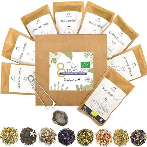 Chabiothé - 8 Thés et tisanes BIO 25g - Assortiment coffret de 8 sachets x 25g - sélection idée Cadeau Femme et Homme - Amateur de thé