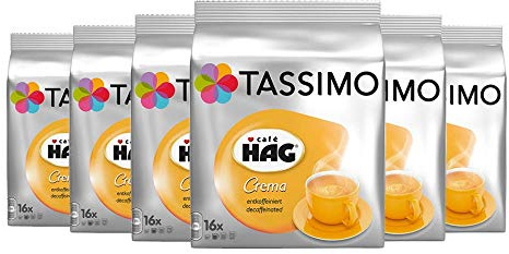 Tassimo Café HAG Crema Décaféiné, Lot de 6, 6 x 16 T-Discs