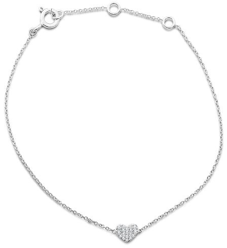 Miore Armband - Armreif Damen Kette Weißgold 9 Karat / 375 Gold mit Herz Diamant Brillianten 0.08 ct 19 cm