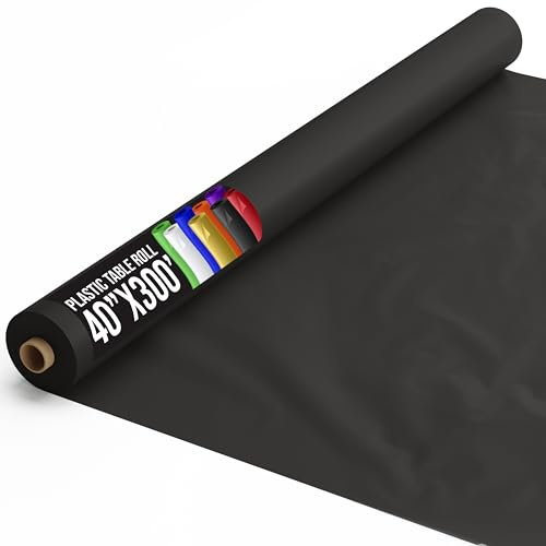 Exquisite Black Plastic Rectangular 300 Feet Tablecloth Roll - Premium Quality Disposable Banquet Table Covers - 40'' x 300' - Elegant for All Occasions