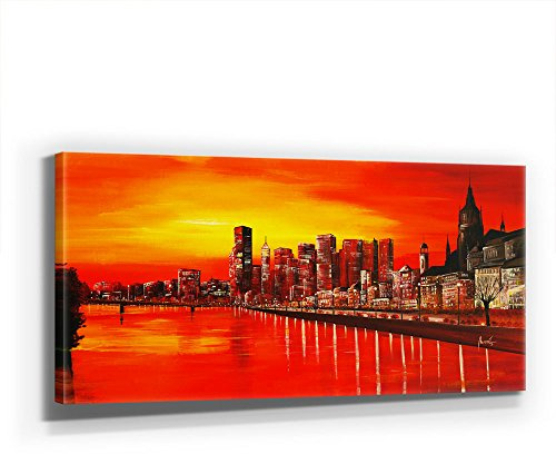 FRANKFURT SKYLINE - Deutschland - KUNST - XXL 110x50cm, Leinwand auf Holzrahmen aufgespannt, UV-stabil und wasserfest, XXL Deko Bild abstrakt FineArtPrint Wandbild
