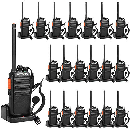 Retevis RT24 Walkie Talkie Professional PMR446 Licensfri LåNg RäCkvidd Walkie Talkie-Uppladdningsbara 16 Kanaler CTCSS DCS TvåVäGsradio Med Usb-Laddningsbas Och HöRlurar (20 Pack, Svart)
