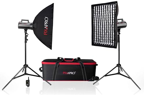 Pixapro LUMI400 II 400Ws Compact Strobe Light in Photography Lighting 5600K Home Studio Flash Portrait Photo Shoot Monolight Bowens Fit Fast Recycling Time (Softbox Kit with Trigger)