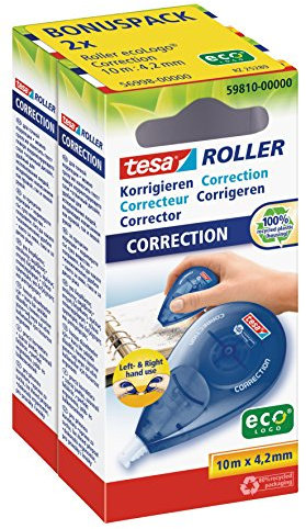 tesa Roller Korrigieren eco Logo nachfüllbar, lösungsmittelfrei, umweltfreundlich, automatische Bandstraffung, für Rechts- - Linkshänder, 10m x 4,2mm