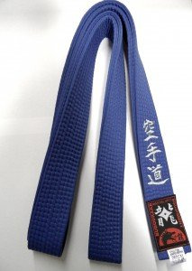 Budodrake Blaugurt Bestickt mit Karate-Do (Bestickung in Silber) Karategürtel blau bestickter Karategurt