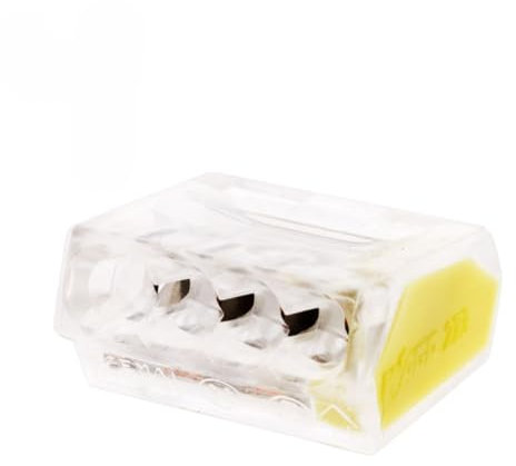 WAGO, 10er-Pack S2273 Klemmen für Abzweigdosen, Push-in-Schnellanschluss, 4 starre Leiter 1-2,5 mm², gelb und transparent, 400 V/24 A, Temperatur bis 105 °C, CE-Norm, 2 Jahre Garantie
