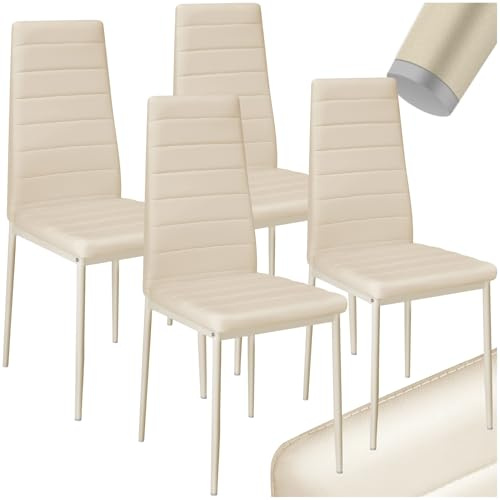 tectake® 4er Set Esszimmerstühle, Stuhl mit hoher Rückenlehne, 45 x 48 x 98,5 cm, Küchenstühle, Stühle für Esstisch, Esszimmer, Dining Table, Vorzimmer Möbel Set gepolstert - beige