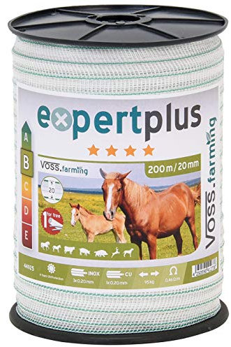 VOSS.farming SPARPACK: 10x Elektrozaun-Band 200m, 20mm, 1x0,20 Kupfer + 3x0,20 NIRO - besonders geeignet für Lange Einzäunungen - Weidezaunband
