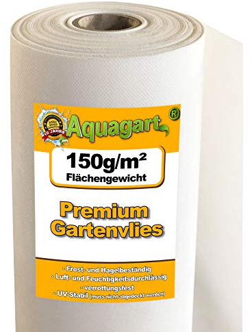 90m² Aquagart Gartenvlies gegen Unkraut 150g /m² I Anti Unkrautvlies wasserdurchlässig I Unkrautsperre für Garten Hochbeet Gewächshaus Sandkasten I Mulchvlies weiß 1m breit