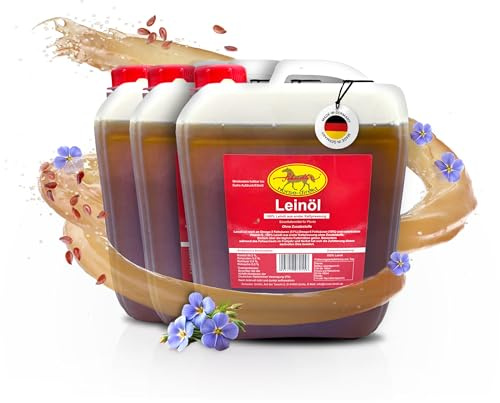 Scheidler horse-direkt Leinöl für Pferde, Hunde & Katzen 3 x 5 Liter – Mühlenfrisch kaltgepresstes Leinsamenöl ohne Zusätze – Reich an Omega 3 & 6 für Fellwechsel/Barf Öl – Aus Deutschland