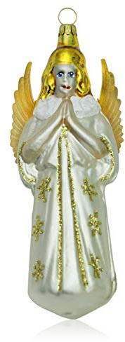 Lauschaer Glas Christbaumschmuck großer Engel weiß matt Christbaumschmuck mundgeblasen,handdekoriert