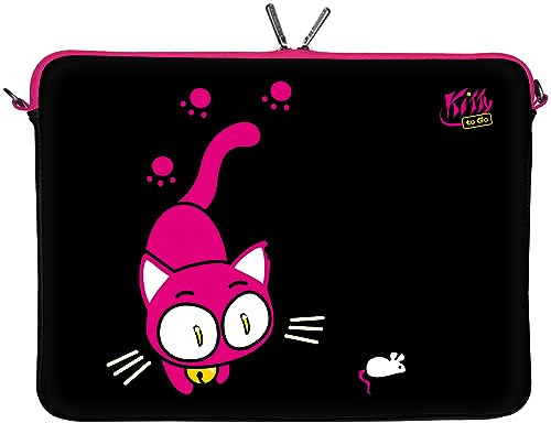 Kitty to Go LS141-17 Designer Laptopschutzhülle Notebooktasche 17,3 Zoll (43,9 cm) Notebook Sleeve Case Cover Tablet Tasche Katze pink-schwarz