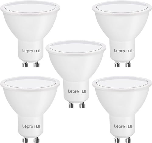 Lepro GU10 LED Bulbs, Cool White 5000K, 4W 345lm Energy Saving Light Bulbs, 50W Halogen Spotlight Equivalent, 100° Beam Angle, Daylight White, AC 220V-240V, Non-dimmable, Pack of 5