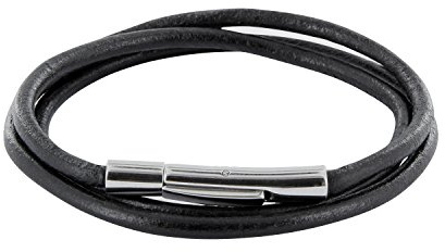 Auroris Echtleder Kette/Armband 3mm Farbe: schwarz mit Hebeldruckverschluss aus Edelstahl