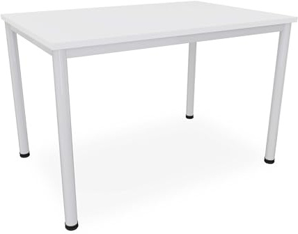 Schreibtisch Verschiedene Größen und Farben, Konferenztisch graues Metallgestell, Stabiler Besprechungstisch Arbeitstisch, Bürotisch (B: 120 cm x T: 80 cm, Weiß)
