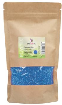 CREARTEC Colouraplast - Kunststoffperlen/Schmelzgranulat - Farbe: mittelblau - Menge: 200g - Ideal für Fensterbilder, Mobiles und kleine Kunstwerke - Witterungsbeständig - Made in Germany