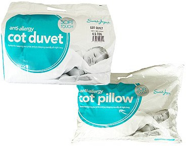 Sarah Jayne - Edredón y almohada antialérgicos para cuna, 4,5 TOG, 120 x 150 cm, color blanco