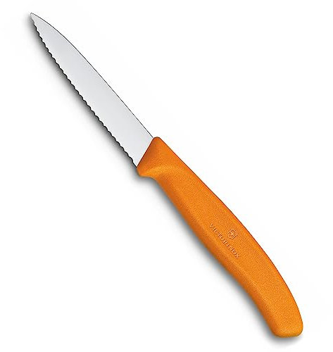 Victorinox, 6.7636.L119, Swiss Classic, Gemüsemesser, Extra scharfe Klinge, mit Wellenschliff, robuster Kunststoff-Griff, Orange, Made in Switzerland, Spülmaschinengeeignet