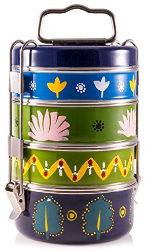 Indian-Tiffin Tiffin indien à 4 niveaux Motif Madhubani Peint à la main