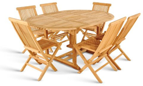 SAM 7 teilig Gartengruppe Menorca, Teak Holz bestehend aus 6X Klappstühle + 1x Auszugstisch, zusammenklappbare Stühle, Braun, 4250412626237