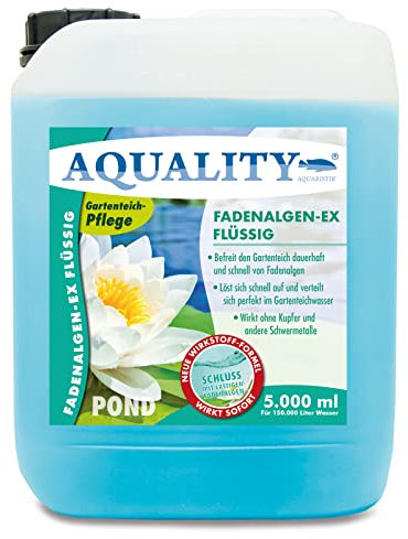 AQUALITY Gartenteich Fadenalgen-EX Flüssig (Flüssiger Fadenalgenvernichter, Algenmittel, Algenentferner. Löst Sich schnell im Teich auf), Inhalt:5 Liter