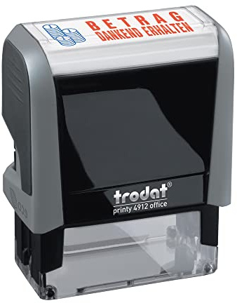 Trodat Office Printy 4912 selbstfärbender Textstempel, Text BETRAG DANKEND ERHALTEN, Abdruckfarbe blau-rot, 47 x 18 mm