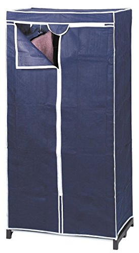 axentia Stoffschrank in Blau, Stahlrohrgestell mit Vliesstoff, Kleiderschrank mit Kleiderstange und Bodenplatte, Maße: ca. 75 x 50 x 150 cm