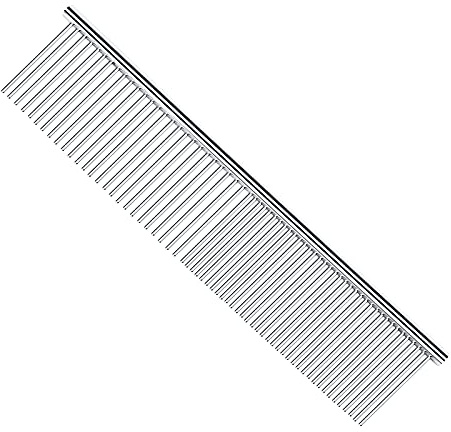 PETTOM Pet Steel Grooming Tool Poodle Finishing Butter Comb 7 1/2-inch L Silver Dog Combs with Rounded Ends Stainless Steel Teeth, Cat Comb for Removing Tangles and Knots
