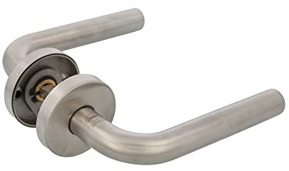 Amig - Juego de Manillas con Roseta para Puertas - Mod. 4RXD - 135 x Ø19 mm - Cuadradillo de 8 mm - Diseño Elegante y Sencillo - Acero inoxidable Plateado Mate