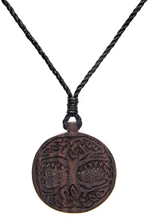 81stgeneration Engraved Natural Wood Tree of Life Pendant - Wiccan Celtic Boho Jewellery - Friendship Handmade Necklaces for Women - Round Wooden Amulet - Spiritual Positive Gifts
