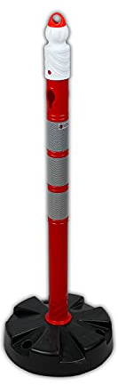 UvV-Shop Absperrpfosten aus Kunststoff inklusive Standfuss, stabile Ausführung 1 Meter Hoch (rot-reflex)