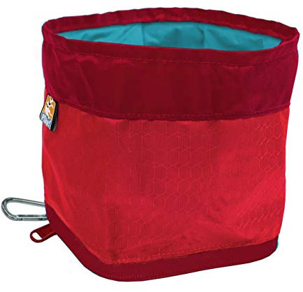 Kurgo Comedero Plegable para Perro - Cuenco de Viaje Portátil para Comida y Agua con Mosquetón - Estilo Zippy - 1.36 l - Rojo Chili