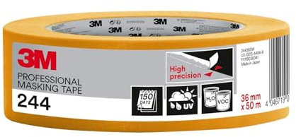 3M Professional Masking Tape 244, High Precision, Painters Tape - 1 Roll 36 mm x 50 m - Universal Surfaces, UV and Water Resistant, For Indoor & Outdoor