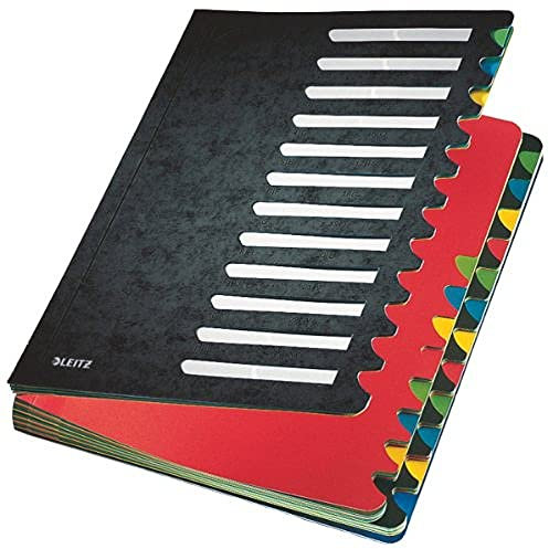 Leitz Pultordner, A4, 24 Fächer, Farbige Trennblätter, 3 Sichtlöcher, Karton, Schwarz, 59140095