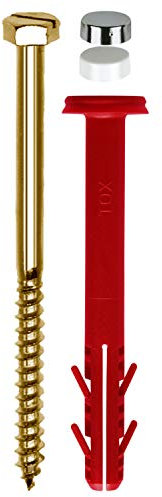 TOX WC - Befestigung Toilet XL Cap 8 x 80 mm, je 2 Stück Dübel, Schrauben messing und Abdeckkappen, weiß/chrom, 045701341