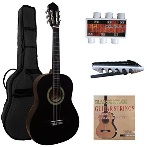 3/4 GITARRE - KONZERTGITARRE IM SET - JUGENDGITARRE - CLASSIC - SCHWARZ-MATT - TASCHE - KAPODASTER - SAITEN - STIMMPFEIFFE - MIBK